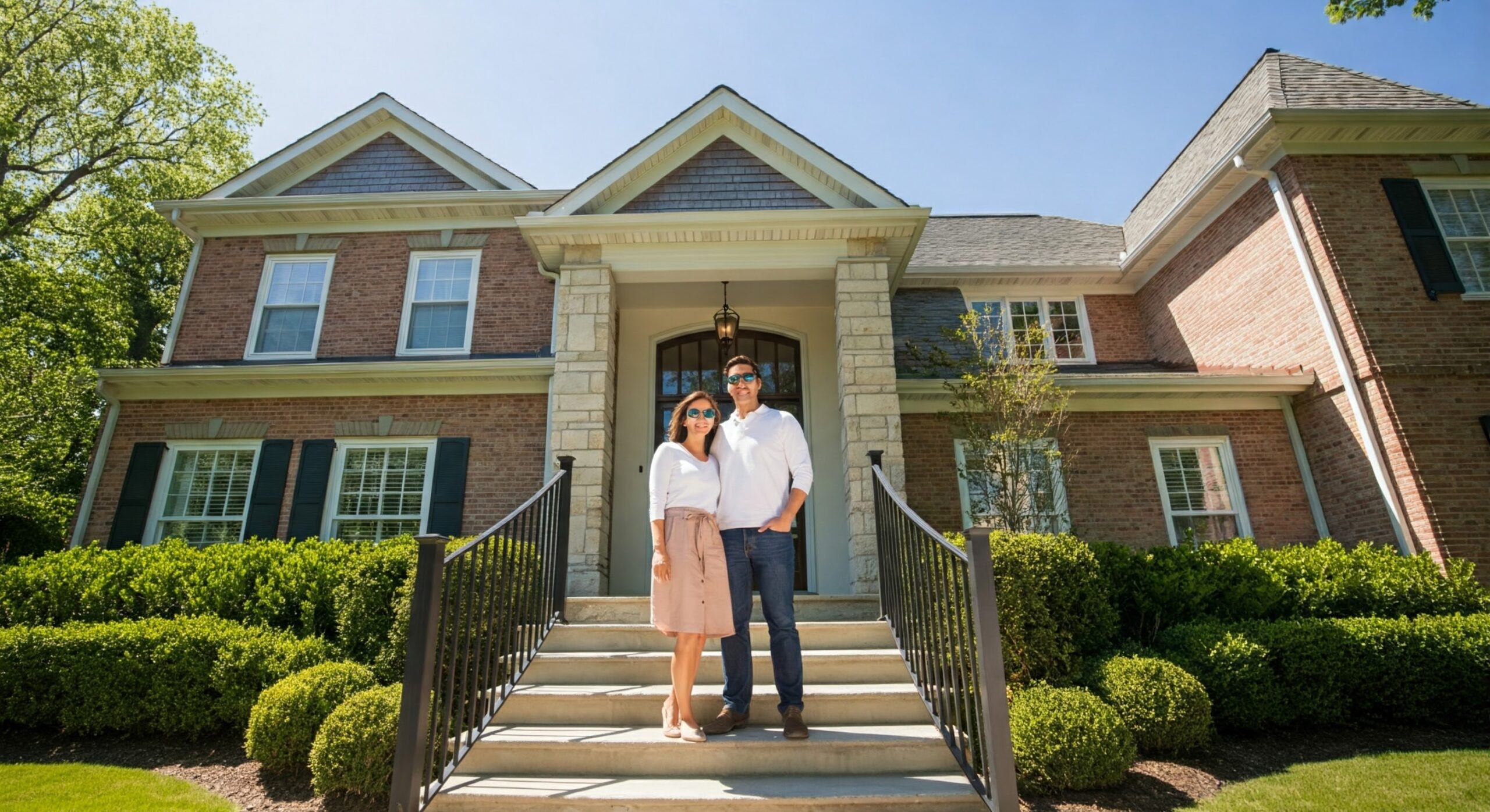 Young couple choosing the house plan and receiving their dream home.