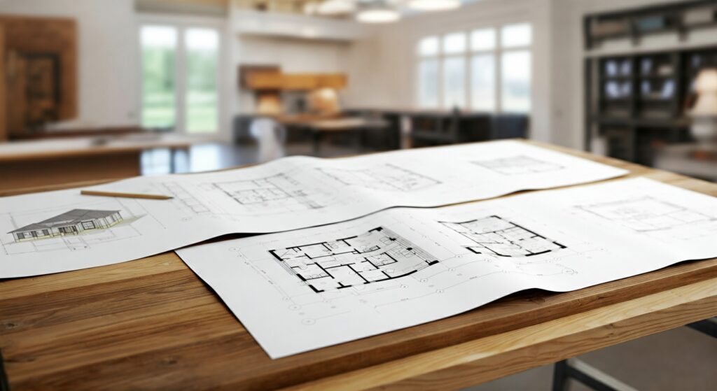 This image shows the customize stock house plans on the table.