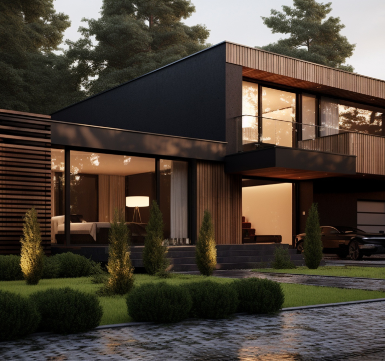 This image shows the very modern and unique modern house plan.