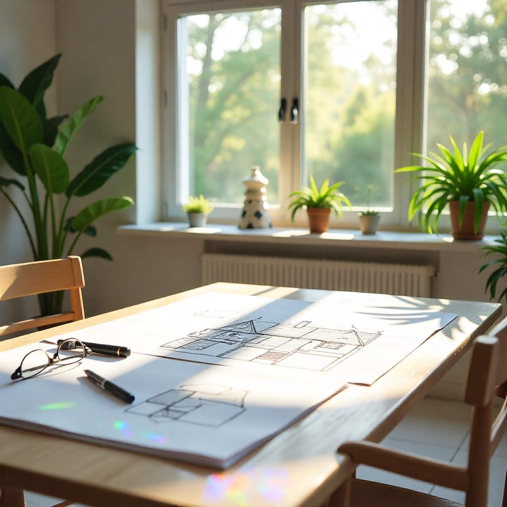 Candid image of a sunlit family home with rustic wood accents, vibrant garden, and open layout, perfect visual representation for pre-drawn house plans promotions.