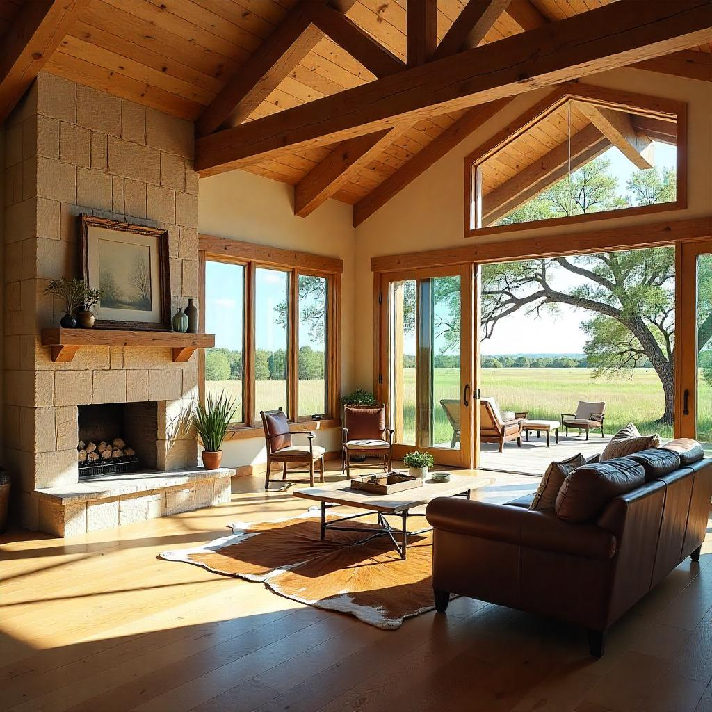Candid image showcasing Texas-style floor plans with rustic stone exterior, spacious porch, and natural lighting, perfect for relaxed Southern living and comfort.